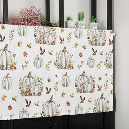 Vandarllin Fall Floral Leaves Kitchen Curtains Valances for Windows Thanksgiving Pumpkins Rod Pocket Window Treatment for Kitchen/Living Room/Bedroom/Bathroom,54" X 18" -1 Panel, Boho