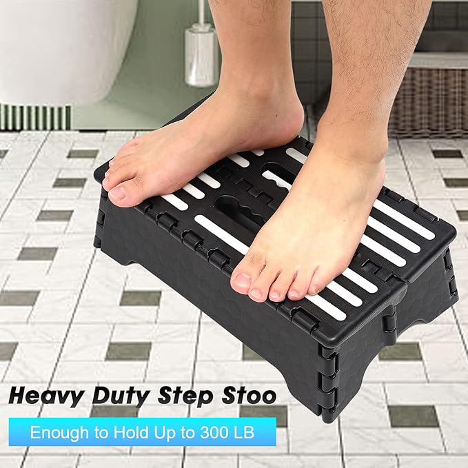 5 Inch Folding Step Stool for Adults, Portable Step Stool with Handle, Foldable Stepstool for Kids Elderly, Suitable for Kitchen, Bathroom, Toilet RV, Black