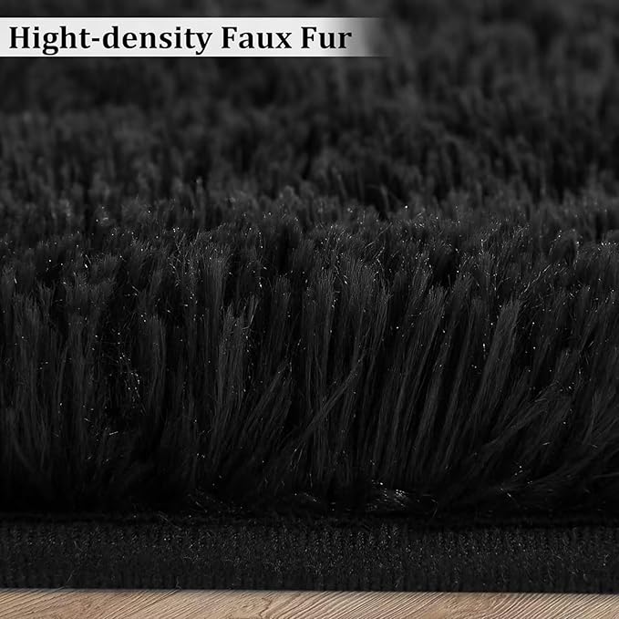 Area Rug 2x6 Rug Runner Faux Fur Fluffy Rug for Bedroom Extra Soft Fuzzy Rugs Plush Shaggy Throw Carpet for Nursery Kids Room Non Slip Non Shedding Entryway Mat for Hallway,Home Decor Rug,Black