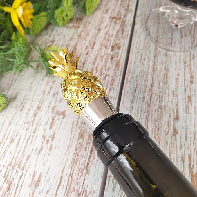 Pineapple Wine Bottle Stopper, Reusable Zinc-Alloy Storage wine Stoppers ，Beautiful Golden Decoration wine Gift for Home Decoration, Wedding, Beach Themed Event Favor