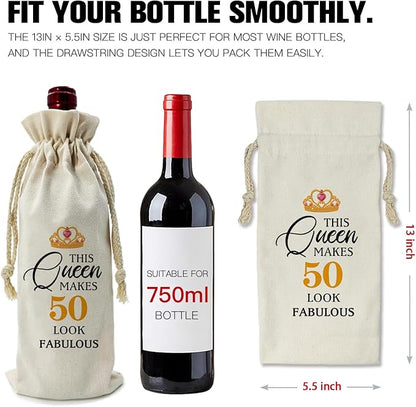 ZHANTUONE，50th Birthday Gift Funny Birthday Wine Bag,Drawstring Polyester Cotton Cloth Wine Bag,Gifts for 50th Women Birthday Wine Bag,Wine Bag Gifts for Mom Grandparents,13IN