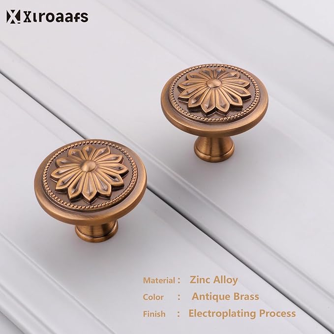 10 Pack Antique Brass Cabinet Knobs Vintage Drawer Knobs,1-2/5" Round Antique Cabinet Knobs Handles for Kitchen Cabinets and Dresser Drawers Vintage Dresser Knobs