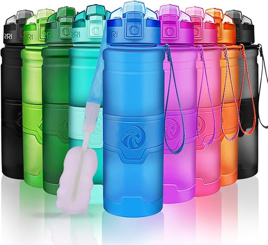 ZORRI 14/17/ 24/32 OZ Water Bottles, BPA Free Tritan Lightweight Leak Proof Sport Bottle with Brush, Lock Feature, Track Marker, and Flip Lid for Kids School, Fitness, Office, Sports & Outdoors