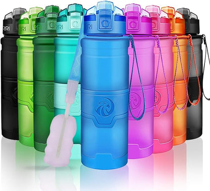 ZORRI 14/17/ 24/32 OZ Water Bottles, BPA Free Tritan Lightweight Leak Proof Sport Bottle with Brush, Lock Feature, Track Marker, and Flip Lid for Kids School, Fitness, Office, Sports & Outdoors