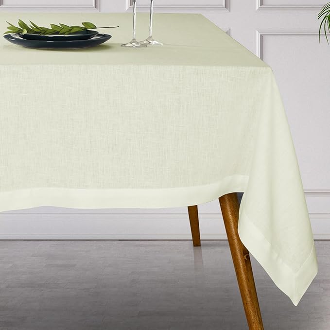 D'Moksha Homes Linen Tablecloth 60 x 144 Inch - 100% Pure Linen Vanilla Cream Tablecloth - Machine Washable Dining Tablecloth for Rectangle Tables