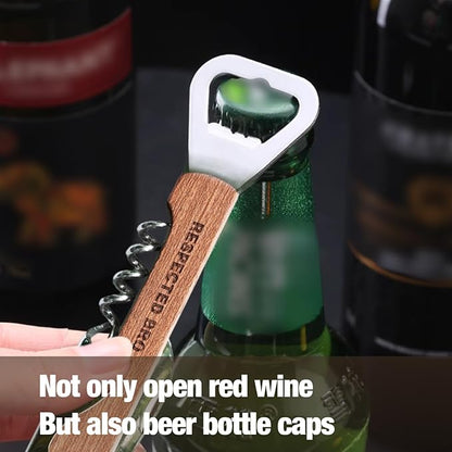 Wooden Manual Can and Wine Opener, Multifunctional Bottle and Can Opener, Durable Wood Handle, Ideal Kitchen Tool for Home and Bar