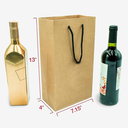 2 Bottle Wine Gift Bag (No Gift Tag), 7.15x4x13 Inch, 60Pcs Double Wine Bottle Gift Bag, 2 Bottle Wine Bag, Wine Gift Bags for 2 Bottles