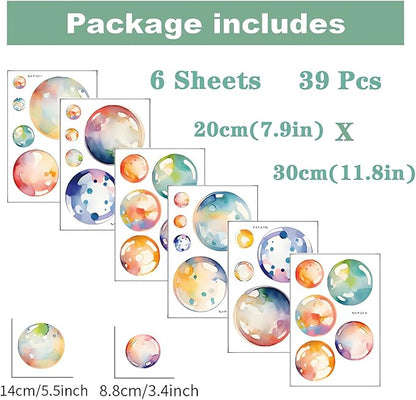 6 Sheets 39 Pcs Colorful Bubbles Polka Dot Wall Stickers, sacinora DIY Circle Art Watercolor Wall Decals Removable Vinyl for Kids Baby Nursery Closet Living Room Bedroom Bathroom Home Decorations