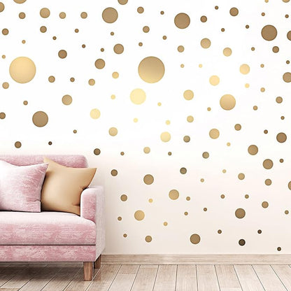 Zonon 264 Pieces Polka Dots Sticker Circle Wall Decal for Bedroom, Playroom Decor Removable Vinyl Stickers Dots Wall Decals(Gold)