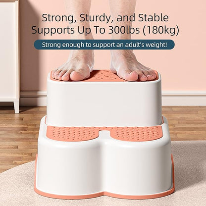 2 in 1 Anti Slip Bunny, Detachable Double Up Kids, Wide Step Toddler Step Stool, Kids Step Stool for Toilet Potty Training, Kitchen, and Bathroom(Orange)