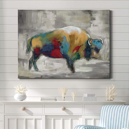 Renditions Gallery Canvas Animal Wall Art Home Paintings & Prints Colorful Bison Brushstroke Abstract Black & White Modern Artwork Decorations for Bedroom Office Kitchen - 32"x48" LT33