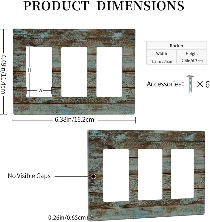 Vintage Green Wood Texture Triple Rocker Light Switch Wall Plate Cover Decorative 3-Gang for Outlet Room Bathroom Bedroom Home Kitchen Three Decora Receptacle Polycarbonate Power Gear 4.5" x 6.38"