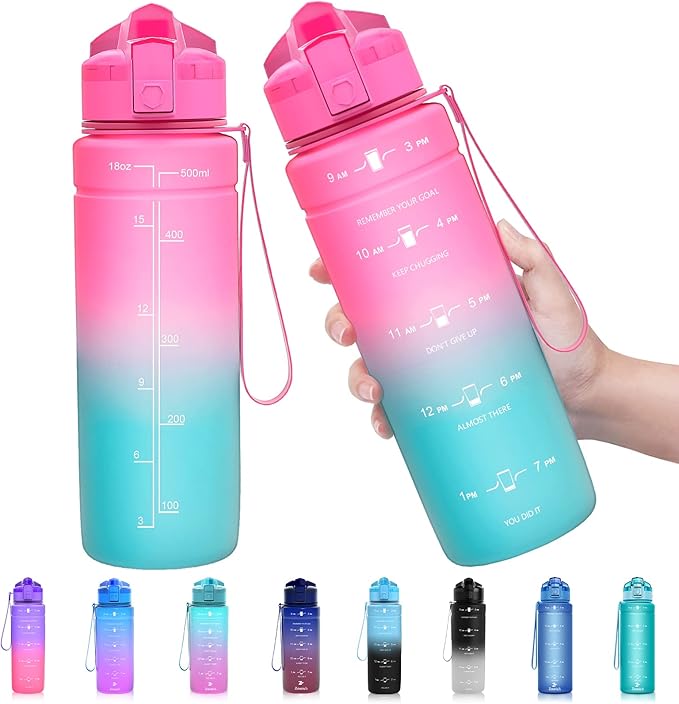 ZOUNICH Tritan BPA Free Water Bottle with Time Marker - 32oz/24oz/17oz Leakproof Motivational Sports Water Bottles to Ensure You Drink Enough Water Throughout The Day for Fitness and Outdoor Activity