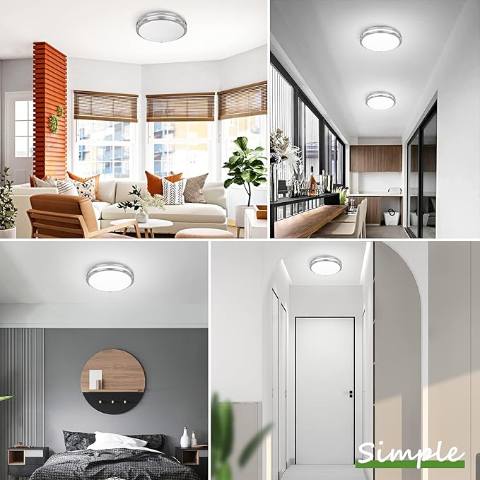 2-Pack 36W LED Ceiling Light Fixture (450W Equiv), 12IN Modern Flush Mount Ceiling Lights, Dimmable Ceiling Lamps Super Bright 3000LM, 3000K/4000K/5000K Adjustable for Bedroom Kitchen Bathroom Hallway