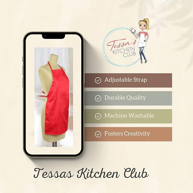 Tessa's Kitchen Club - Chef Hat and Apron Set for Kids, Real Cooking and Baking Wear Kit for Young Chefs in Training