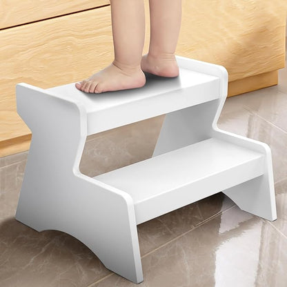 Toddler Step Stool, 2 Step Stool for Kids Bathroom, White Toddler Step Stool for Toilet Potty Training, Child Stepping Stool for Kitchen Bedroom