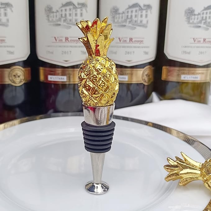 Pineapple Wine Bottle Stopper, Reusable Zinc-Alloy Storage wine Stoppers ，Beautiful Golden Decoration wine Gift for Home Decoration, Wedding, Beach Themed Event Favor