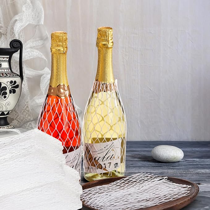 150 Pieces Wine Mesh Protective Sleeves, 8 Inch Long Mesh Liquor Bottle Protector, PE Net Mesh Sleeves for Wine Glass Bottle, Keep Bottles Safe While Traveling or in Transportation, White