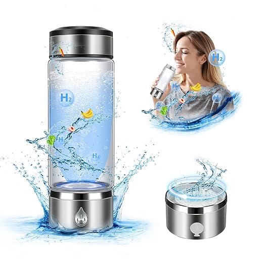 3 in 1 Hydrogen Water Bottle, Hydrogen Water Bottle Generator with SPE PEM Technology Water Ionizer, Portable Hydro Water Bottle Improve Water in 3 Min for Home, Office, Travel Daily, Drinking(Silver)