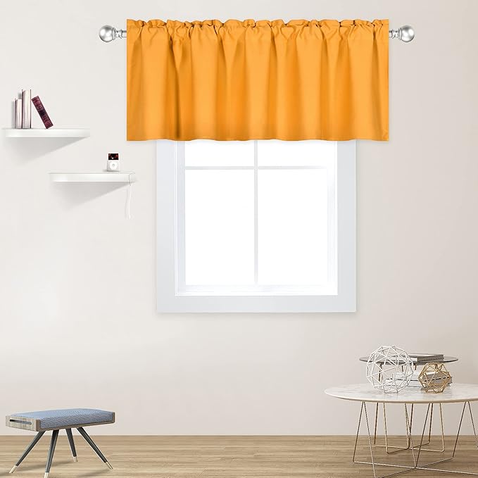 Vibrant Orange Valance for Windows 60x18 Inch Solid Thermal Insulated Blackout Rod Pocket Kitchen Short Curtain Toppers Valance for Bathroom Living Room 1 Panel