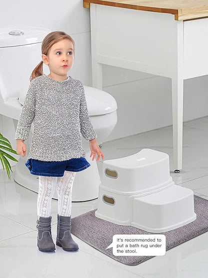 2 Step Stool for Toddlers, Anti-Slip Sturdy Toddler Step Stool for Bathroom Sink, Toilet Potty Training, Bathroom, Kitchen (White)