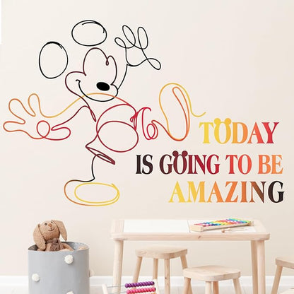 Mfault Cartoon Mouse Wall Decals Stickers, Today is Going to Be Amazing Nursery Decorations Bedroom Living Room Art, Neutral Toddlers Kids Baby Boys Girls Room Home Decor