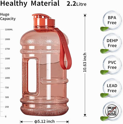 TOOFEEL 2.2L 74 oz Gym Sports Water Bottle with Handle for Women Home, Cooking, Work, Outdoor, Hiking, Camping, Workout, Cycling Plastic Water Bottles - Clear Light Pink Water Jug