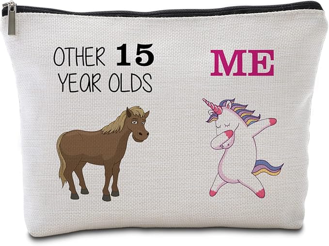 15th Birthday Gifts for Her Travel Makeup Bag 15 Quinceanera Gifts Funny Unicorn Gift Bag Other 15 Year Old Me Unicorn 15 Year Old Gift Ideas Birthday Decorations Gifts for Daughter