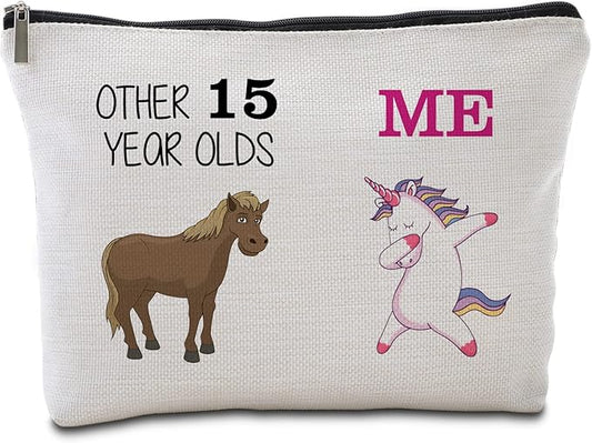 15th Birthday Gifts for Her Travel Makeup Bag 15 Quinceanera Gifts Funny Unicorn Gift Bag Other 15 Year Old Me Unicorn 15 Year Old Gift Ideas Birthday Decorations Gifts for Daughter