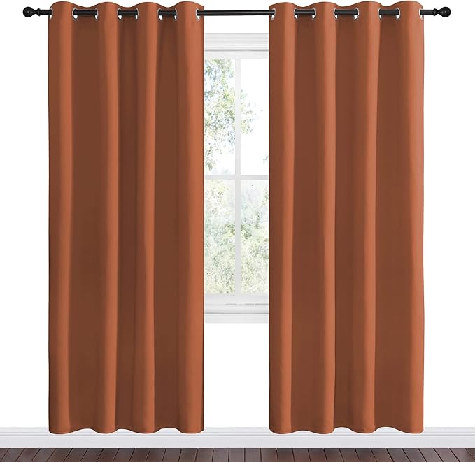 NICETOWN Halloween Burnt Orange Insulated Curtains Blackout Draperies - Triple Weave Microfiber Home Thermal Insulated Solid Ring Top Blackout Curtains/Panels for Bedroom(Set of 2, 55 x 78 Inch)