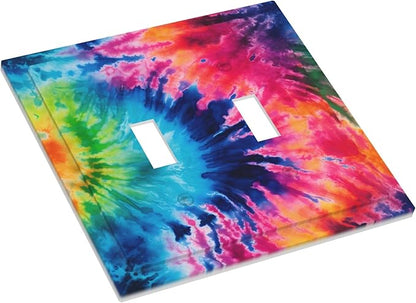 Tie Dye Double Toggle Light Switch Covers 2 Gang Wall Plate Dual Decorative Switchplate Electrical Faceplate for Bathroom Country Kitchen Bedroom Decor, 4.9" x 5"