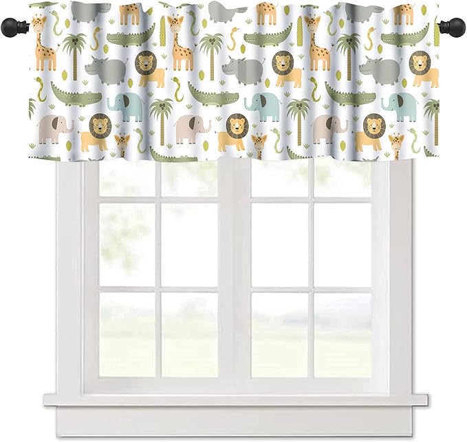 Woodland Animals Kitchen Curtain Valances, Watercolor Forest Animals Valances Set, Bear Deer Fox Wolf Set Hunting Kitchen Curtains Set for Kitchen Cafe Living Room Bedroom Decor 54x18 Inch, 1 Panel