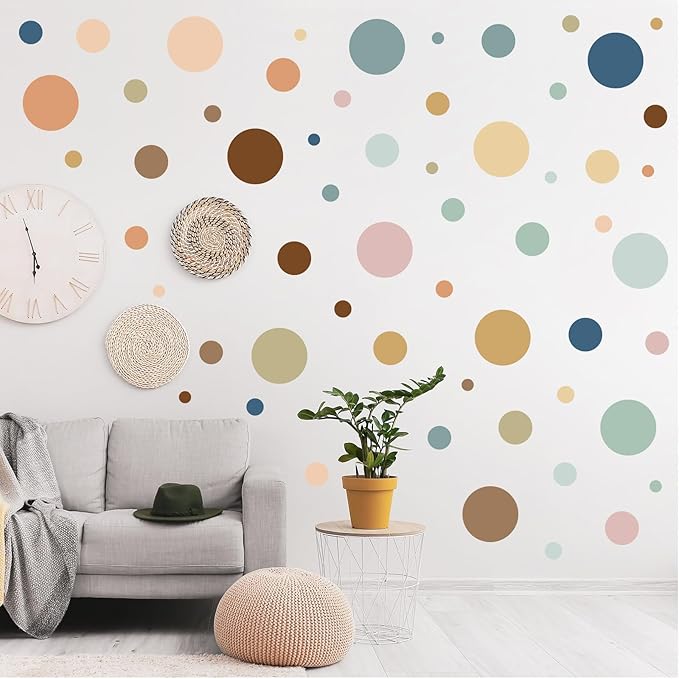 Zonon 264 Pieces Polka Dots Sticker Circle Wall Decal for Bedroom, Playroom Decor Removable Vinyl Stickers Dots Wall Decals(Boho Color)