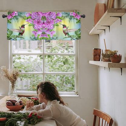 Vandarllin Pink Flowers Kitchen Curtains Valances for Windows Hummingbird Rod Pocket Window Treatment for Kitchen/Living Room/Bedroom/Bathroom,42" X 12" -1 Panel,