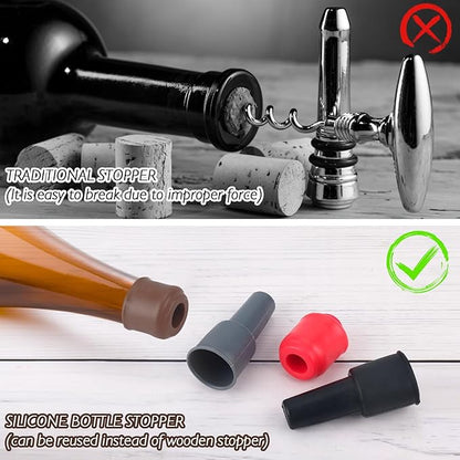 8Pcs Silicone Wine Stopper for Wine Bottles Reusable Wine Bottle Stopper Double Sealed Wine Corks for Beer Champagne Prosecco Beverage Black Red Wine Bottle Cover Caps for Home Kitchen Bar