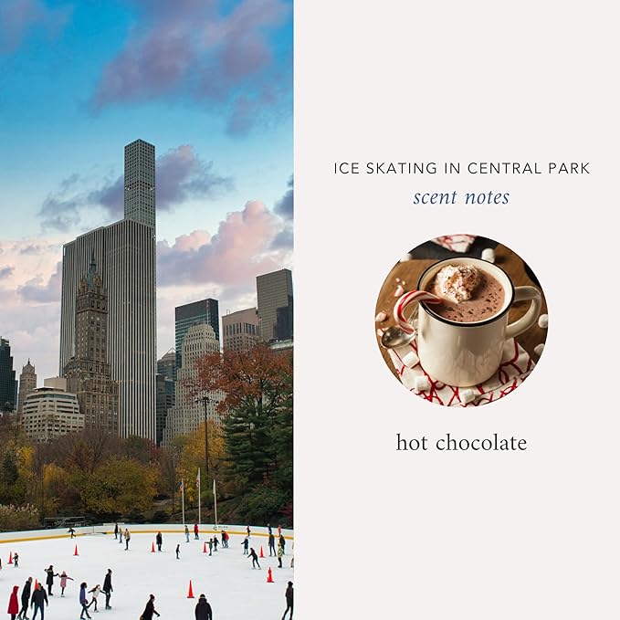 NYC Inspired Scented Candle: Ice Skating in Central Park - Hot Chocolate Scent, 9oz, 50 Hour Burn, Vegan Soy & Coconut Blend Candle for Home Decor, Gift for Women & Men