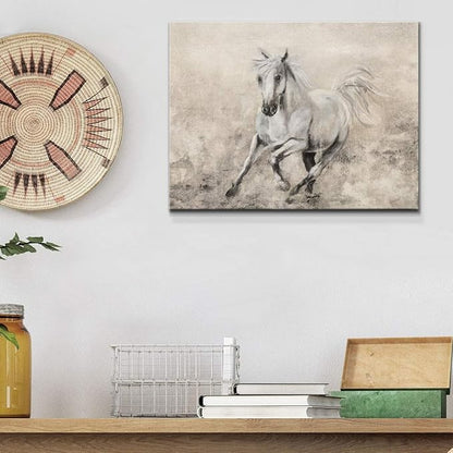 Renditions Gallery Canvas Animal Wall Art Home Paintings & Prints Elegant Running Horse Abstract Black & White Modern Figurative Artwork Decor for Bedroom Office Kitchen - 12"x18" LT33