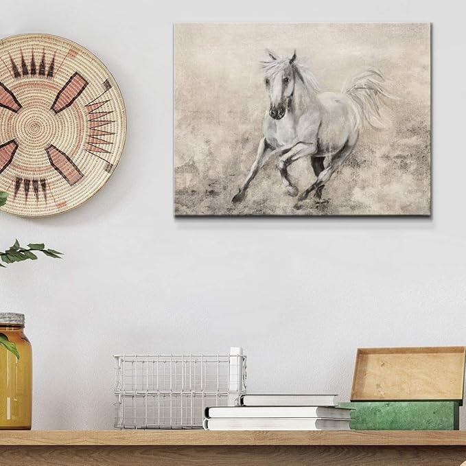 Renditions Gallery Canvas Animal Wall Art Home Paintings & Prints Elegant Running Horse Abstract Black & White Modern Figurative Artwork Decor for Bedroom Office Kitchen - 8"x12" LT33