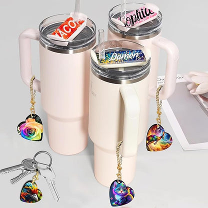 15 Sets Sublimation Charms Accessories for Stanley Cup Sublimation Keychain Blanks Bulk MDF Sublimation Key Chains Charm Blanks for Tumblers with Handle for DIY Crafts Gift (Heart)