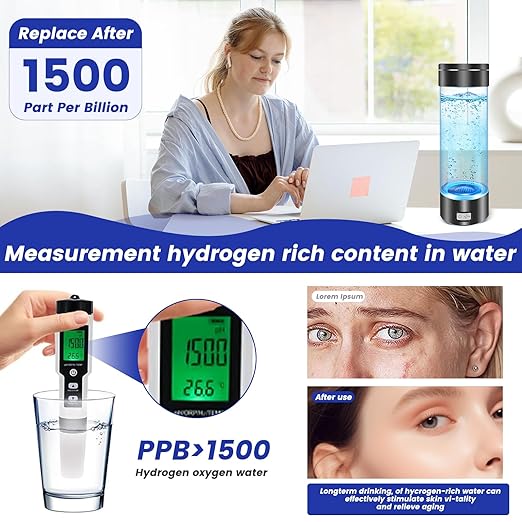 2024 Hydrogen Water Bottle, Portable Rechargeable Hydrogen Water Bottles Generator with SPE PEM Hydrogen Oxygen Separation Technology, 3 Min Quick Electrolysis, for Home Travel Office (Black)