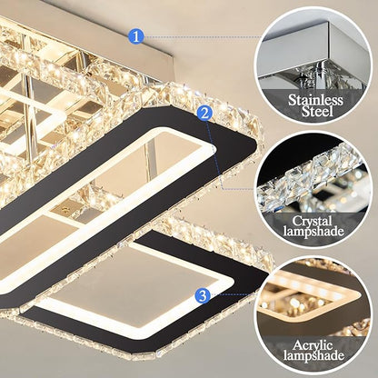 ZGLAOJT Large Crystal Ceiling Light Chrome Modern LED Ceiling Light Fixture with Remote Control Dimmable Ceiling Lighting Flush Mount Chandelier Farmhouse for Kitchen Bedroom Dinning LivingRoom