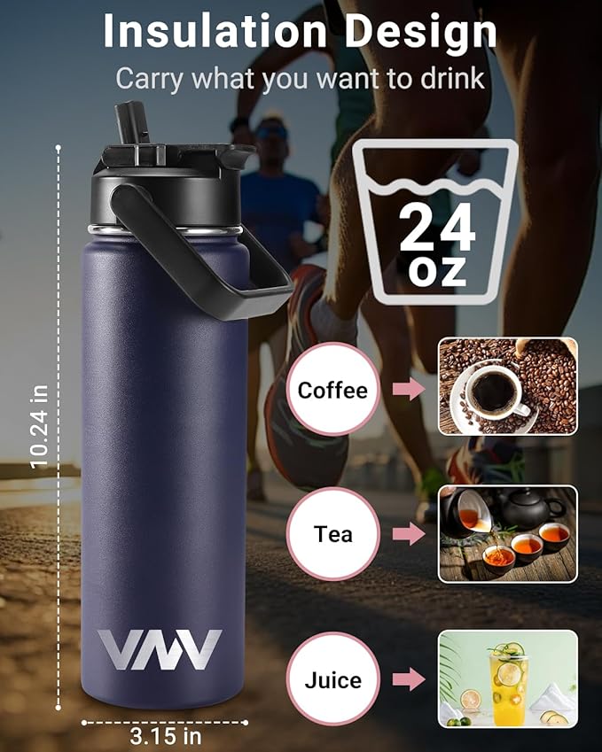 VNV 24 Oz Insulated Water Bottle, Stainless Steel Vacuum Double Wall Insulated Thermos, Leak Proof Travel Mug with Straw Lid, for Home and Outdoor