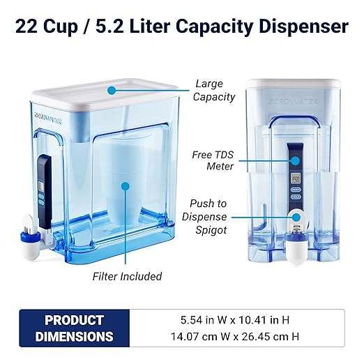 ZeroWater Water Filter Dispenser (22 Cup) and Pitcher (10 Cup) Bundle