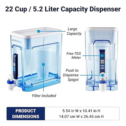 ZeroWater Water Filter Dispenser (22 Cup) and Pitcher (10 Cup) Bundle