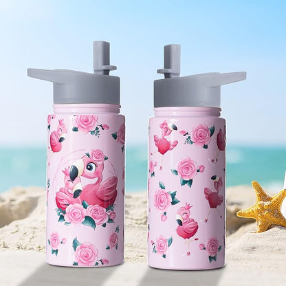 15oz Flamingo Ballet Insulated Stainless Steel Water Bottle With Straw & Brush, Christmas Birthday Gifts for School - Hand Wash Only