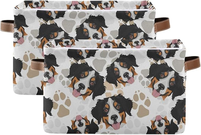 Wamika Bernese Mountain Dog Storage Basket Fabric Pet Toy Baskets Cute Dogs Puppy Paws Open Home Storage Bins Boxes Foldable Organizer Bag for Pet Toy Bathroom Shelf Closet Baskets 16×12×8 Inches