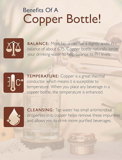 100% Pure Copper Water Bottle, 1 Liter Water Bottles, Copper Water Bottle, Drinking Water Bottles, Water Bottle Copper, Water Bottles For Women, Copper Gifts