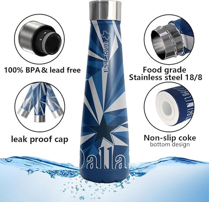 16oz Dallas New Cola Bottle Insulated Water Bottle Stainless Steel Thermos Cup, Reusable Water Bottles Leak Proof Metal Sports Water Bottle, Keep Drinks Hot and Cold