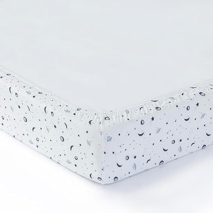 100% Cotton Muslin crib sheets for Boys and Toddler, Soft and Breathable, crib sheets girl Snug Fit, Machine Washable, Multiple Colors, Planets Muslin Size 28"x52"x9"