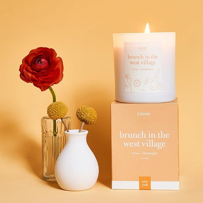 NYC Inspired Scented Candle: Brunch in The West Village - Citrus & Champagne, 9oz, 50 Hour Burn, Vegan Soy & Coconut Blend Candle for Home Decor, Gift for Women & Men